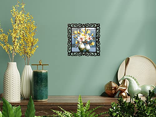 Image of Casa Rica Photo Frame Painting Wall Hanging home decoration for Wall, Living /Bed Room, Lobby(12inch x12inch) Laser Cut(Multicolor) (Creame Flower)