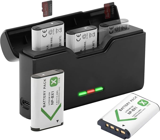 NP-BX1 Battery（2 Pack) and 3-Channel USB Battery Charger Set for Sony NP-BX1 /M8 Cyber-Shot ZV-1 ZV-1 II HX90V HX95 HX99 DSC-HX80 RX1 RX1R II RX100 (II/III/IV/V/VA/VI/VII) HDR-AS50 FDR-X3000