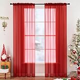 MIULEE 2 Panels Red Solid Color Sheer Christmas Window Curtains Elegant Window Voile Panels/Drapes/Treatment for Bedroom Living Room (54X84 Inches)
