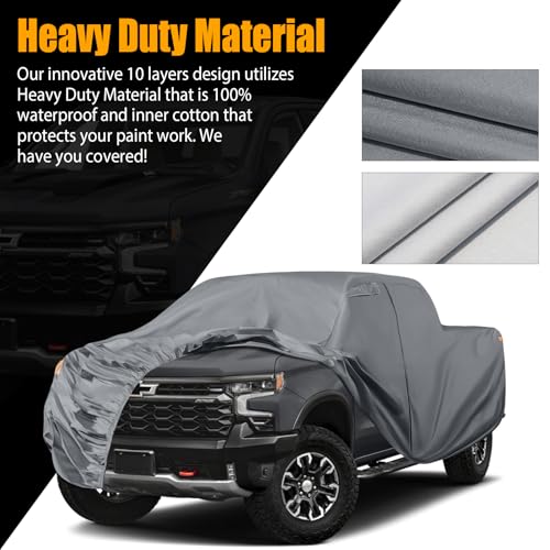 Image of Waterproof Premium Truck Covers Replace for Ford F-Series,Chevy Silverado,Dodge Ram CrewCab 5.5 ft, 10 Layers Heavy Duty with Cotton Liner Car Cover with Zipper Door for Snow Rain Dust Protection