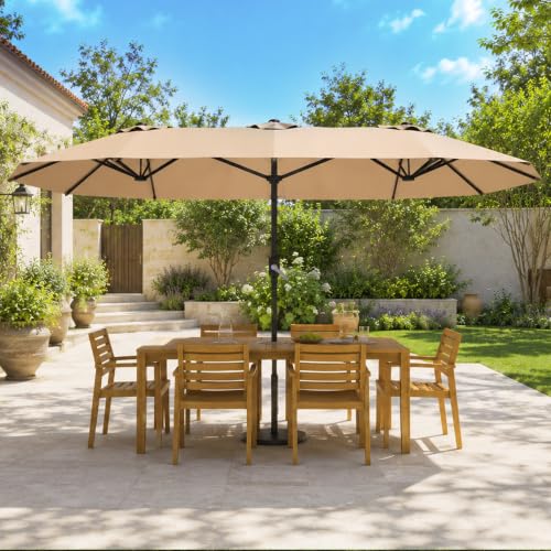 15ft Patio Umbrella No Base Needed,Double-sided Twin Outdoor Umbrella Tan by DomeShade - Used condition - US$99.99