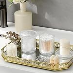 rejomiik Glass Qtip Holder Dispenser 2 Pack, Bathroom Canister Apothecary Jars with Lids, Vanity Makeup Accessories Storage Organizer for Cotton Swabs, Cotton Balls, Pads, Floss Picks, Clear - Image 4