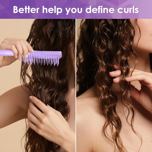 Image of Curl Defining & Detangling Brush - Dual-Vented Curly Hair Brush for Wet & Dry Hair with Flexible Bristles - Reduces Frizz & Smooths Knots - For All Hair Types & Users (Purple)