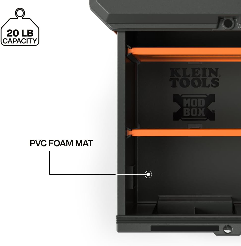 Klein Tools 54843MB MODbox Compact Single Drawer Box, Half Width, Tool Storage Drawer with Ball Bearing Slides, Dividers Included, PVC Foam Mat - Image 4