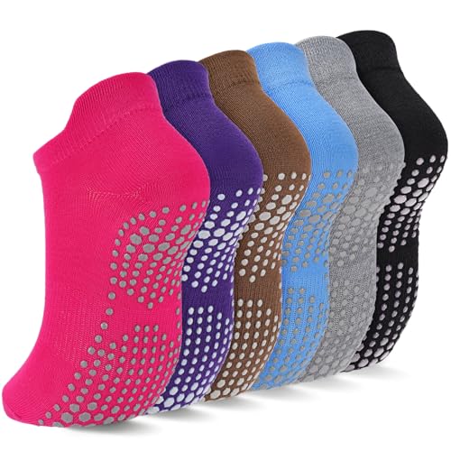 Image of Ultrafun 6 Pairs Grips Non Slip Socks for Women, Anti Skid Yoga Pilates Hospital Gripper Socks (Multicolor-02)