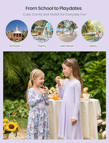 PATPAT Kleinkind Mädchen Kleid Set Langarm, Kind Kleid Einschulung, Packung mit 2 Kleider Mädchen Festlich mit Schmetterlingsmuster für Geburtstag, Party, Bankett, Hochzeit, Urlaub, Lila Gr.128-134