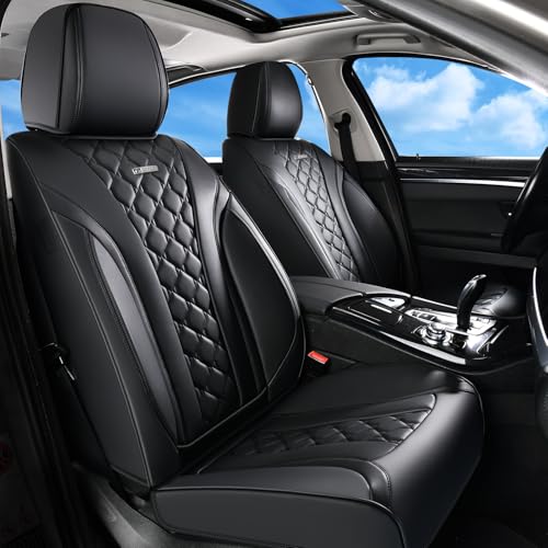 Image of Coverado Car Seat Covers Front Seats, Black Seat Covers, Breathable Perforated Design, Luxurious Diamond Leather Car Seat Cover, 2 Pack Car Seat Protector Front Seat Cover Universal Fit Most Cars