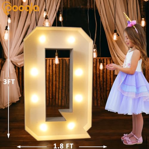Image of Pooqla 3FT Marquee Light Up Letters, Cool White and Warm White LED Big Mosaic Marquee Letters 3 Feet, Giant Letter Sign for Balloons Birthday Anniversary Wedding Party Decoration, Letter Q