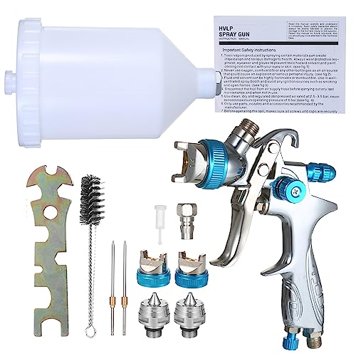 Cocoarm Pistola Pulverizadora de Pintura Pulverizador de Aire de Alimentación por Gravedad de Metal con Taza de 600 Ml Boquillas de 1,4 Mm 1,7 Mm 2,0 3 Controles para Muebles de Pared Cerca Gabinete
