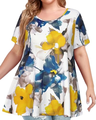 Image of JOELLYUS Plus Size Tops for Women Tunic Floral Casual Short Sleeves T Shirts Flowy Blouses 2026