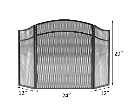 Pantalla para chimenea de 3 paneles y marco de arco con acabado metálico negro premium 4