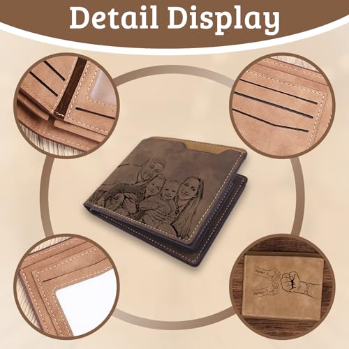 Father's Day Gift from Wife Daughter, Personalized Photo Wallet for Men, Custom Photo ＆ 1-5 Initials, Birthday Gift for Husband Dad (Fist-Dark Brown)4