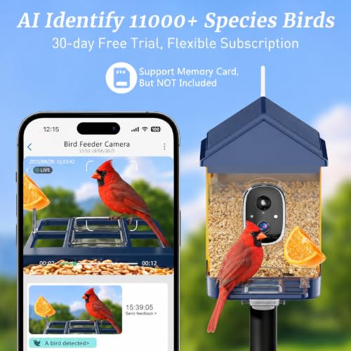 Bird Feeder with Camera, Smart Solar Powered Bird Feeder, 2K HD Live Video Streaming, Outdoor Bird Watching Feeder, for Bird Lovers — view 2