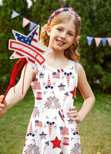 BesserBay Girl's Fourth of July American Flag Dress Stars Stripes Swing Midi Tank Dress 4-14 Years2
