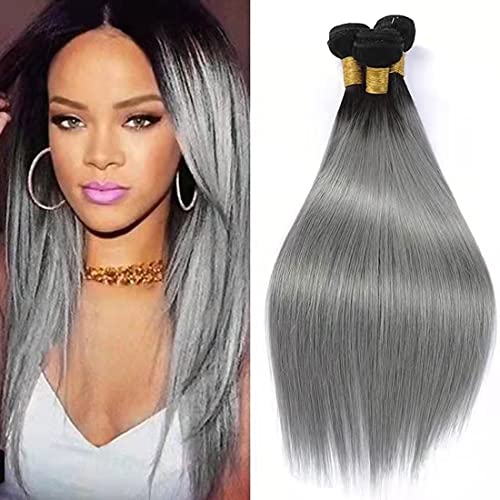 muaowig Gray Human Hair Ombre Bundles Unprocessed Virgin Extensions For Women Next Day Delivery Straight Tow Tone Bundle 20 22 24 inch