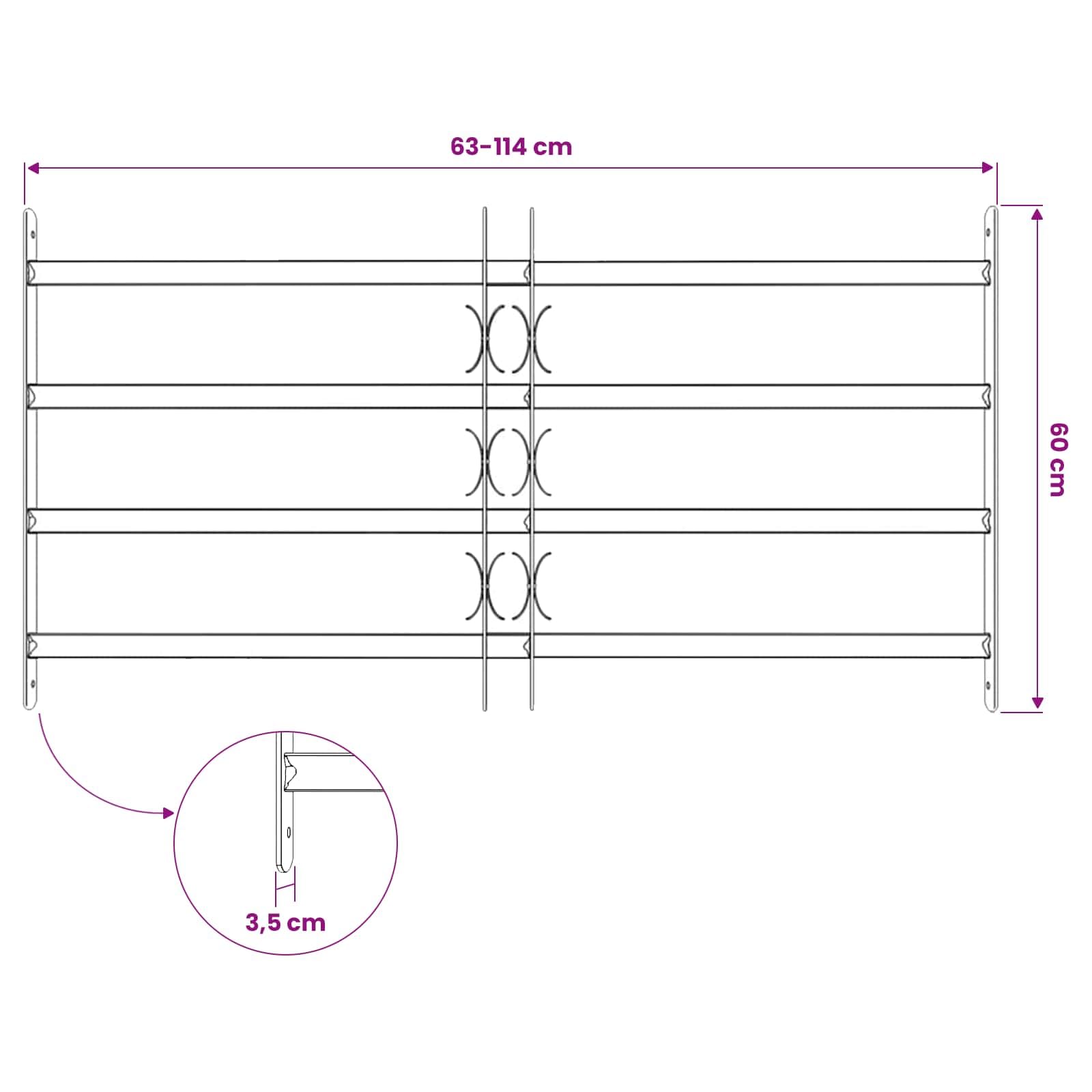 vidaXL Reja de Seguridad para Ventanas con 4 Barras Transversales, Reja de Seguridad para Ventanas, Rectangular y Ajustable, Marco de Acero Que Garantiza tu Tranquilidad