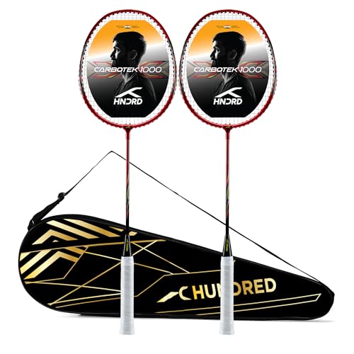 Image of Hundred Carbotek 1000 Badminton Rackets (Pack of 2) | Superlight Head-Heavy Racket for Smash Power | Slim Shaft, Carbon Graphite Shaft & Curve Frame for Better Sweet Spot