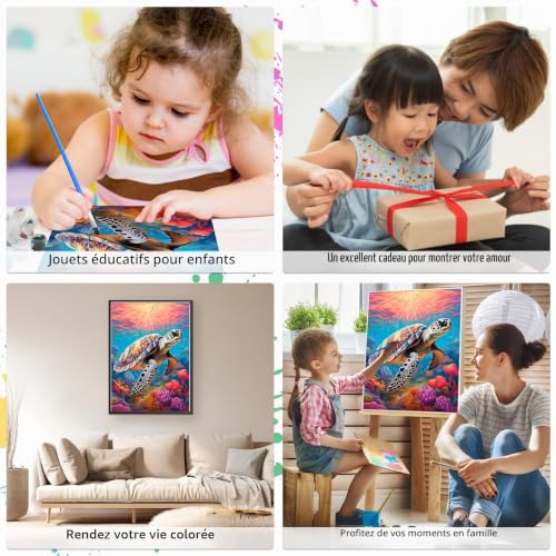 MEIYUDA Peinture par Numero Adulte Tortue Marine, Diy Peinture Acrylique pour Adultes Débutants Facile sur Toile Avec Peintures et Pinceaux Decoration Maison Cadeau 30x40cm(sans Cadre) – vue 5