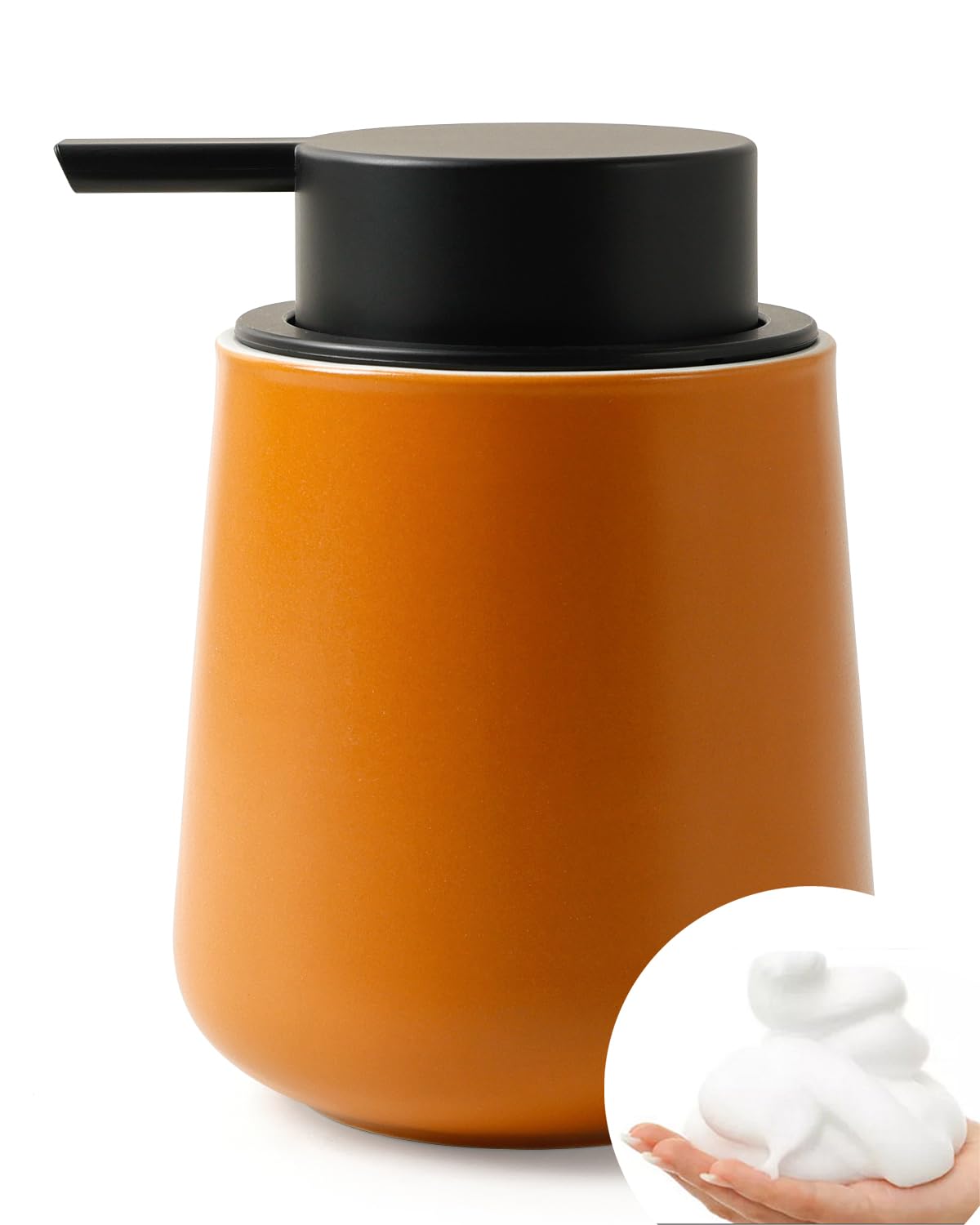 Bosilunlife Hand Soap Dispenser - 12Oz Ceramic Soap Dispenser Bathroom Refillable Liquid Soap Dispenser for Bathroom Kitchen Dish with Easy-to-Press Pump, Maple Brown