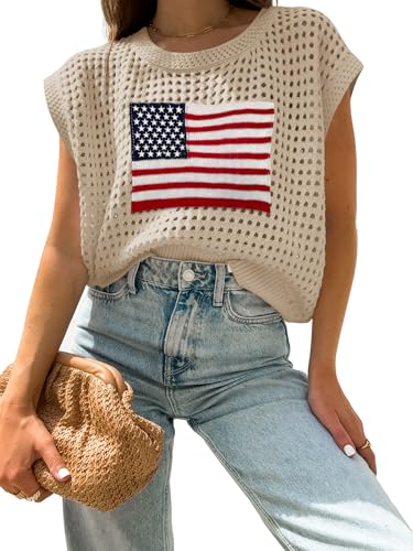 Image of Womens Summer Crochet Tops Hollow Out Cap Sleeve Cover Up Tank Top Pullover Sweater Vest Beach Vacation Clothes