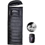 Fengzel Outdoor 封筒型寝袋 手と足が出せる ダウン90% 400-2000g羽毛充填 連結可能 最低使用温度-35℃ 3シーズン対応 キャンプ 登山 防災用 防寒着 ダウンシュラフ(400Tブラック, 1500gダウン詰め（厳冬用）)