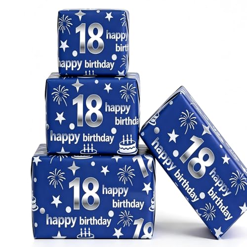 Jatidne 18th Birthday Wrapping Paper Boy Gift Wrap Birthday Paper Pack of 6