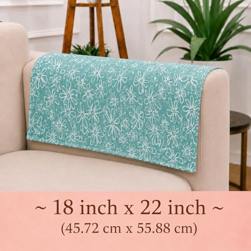 Image of STITCHNEST 'Verdant Phool Stories' Sofa Armrest Cover | Elegant Jacquard Fabric, Washable & Durable for Modern Living (18 x 22 Inches)