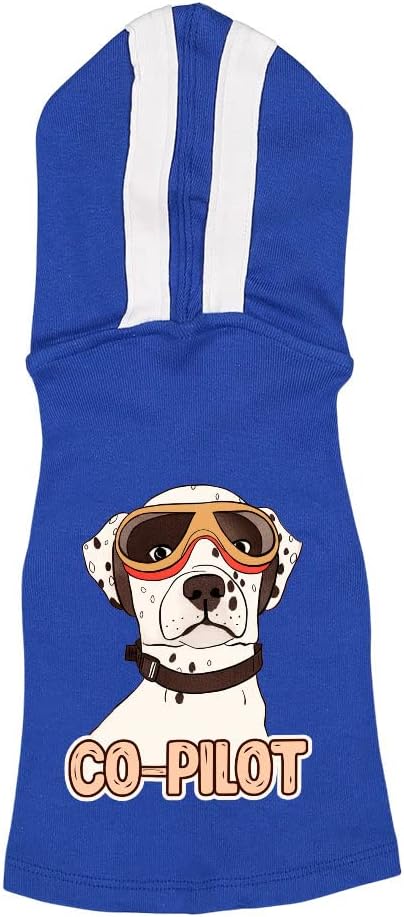 Co-Pilot Dog Shirt with Hoodie - Printed Dog Hoodie - Funny Dog Clothing - Royal White, L