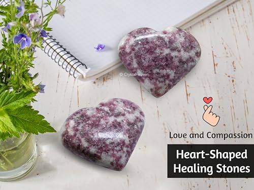 Image of Crystal Heaven Certified Lepidolite Crystal Heart Palm Pebbles Stones For Anxiety Stress Relief Massage - Aaa Grade Original Healing Gemstone Agate Heart Palm Stone For Yoga Meditation Spiritual