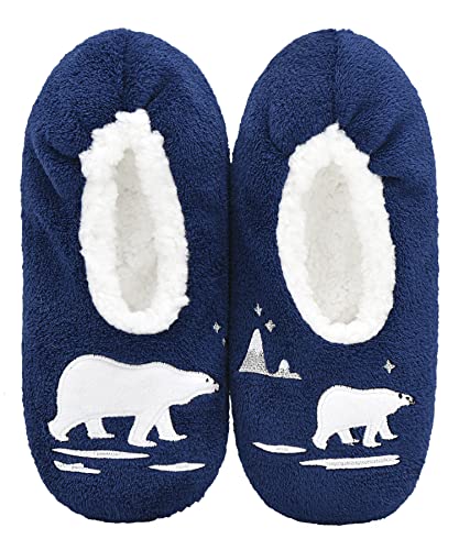 Image of DICUIRD Womens Cozy&Warm Soft Sole Slipper Socks with Grippers-Girls Teddy Fleece Indoor Slipper with Non-skid Bottoms