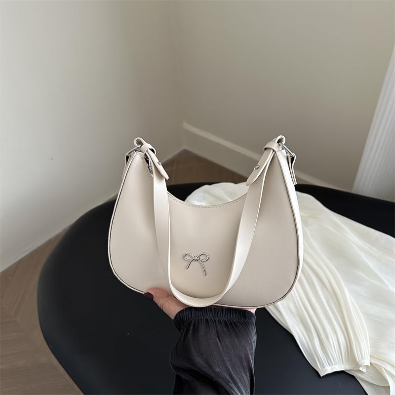Women PU Underarm Bag with Zipper Bowknot Trendy Handbag Leather Shoulder Bag Half Moon Bag for Vacation Travel Commuting3