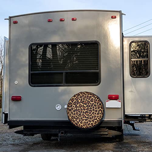 Image of Leopard Print Spare Tire Cover Dust-Proof Wheel Tire Cover Fit Trailer, RV, SUV and Many Vehicle 17 Inch