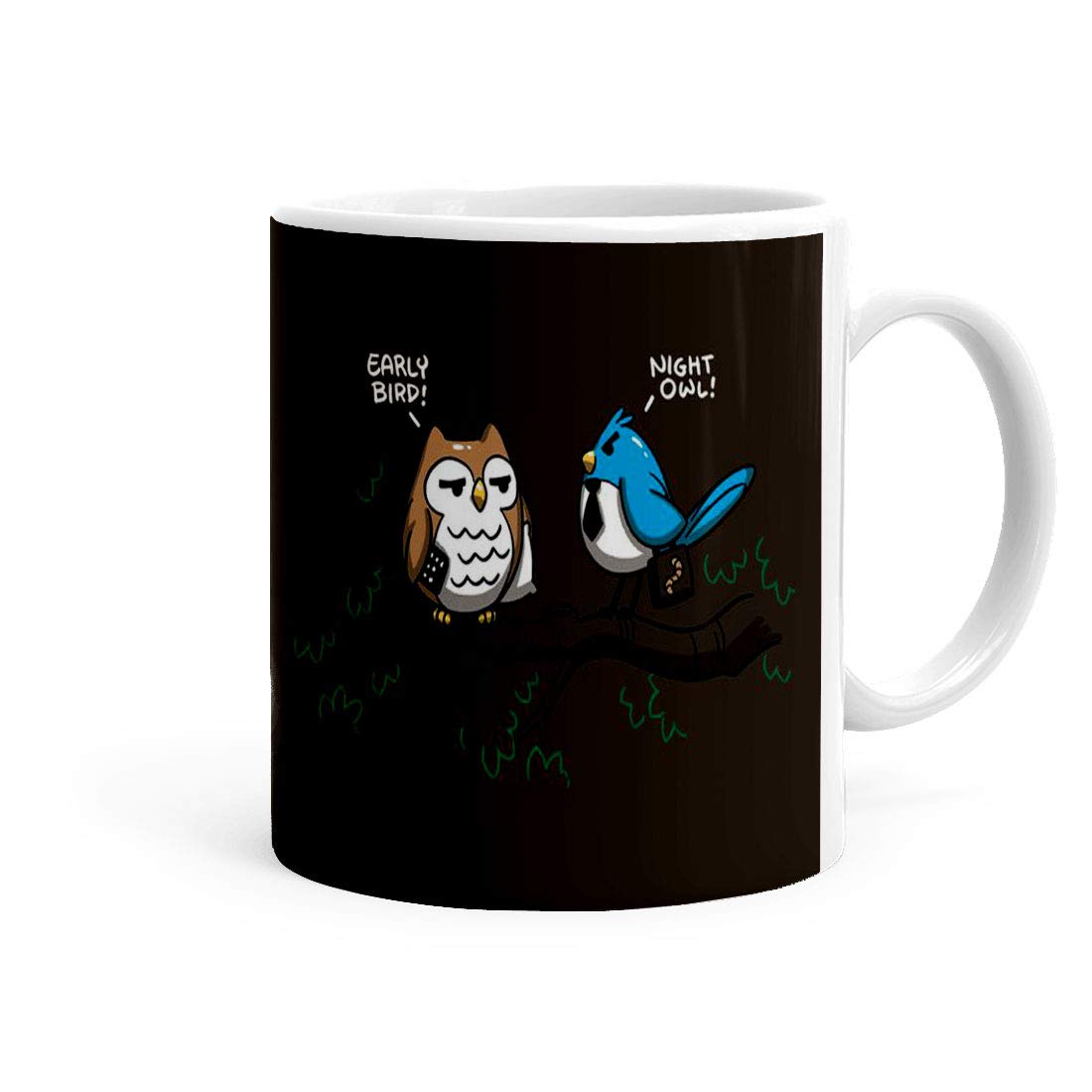 Khakee Early Bird Night Owl Theme Printed Ceramic Coffee Mug (325 Ml)- Gift for Birthday,Aniversry,Love(jan-15983P)