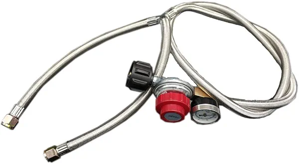 MENSI 30 PSI Adjustable Regulator with Stainless Braided Two Way Splitter Hose for Heaters/Grills, Fire Pit