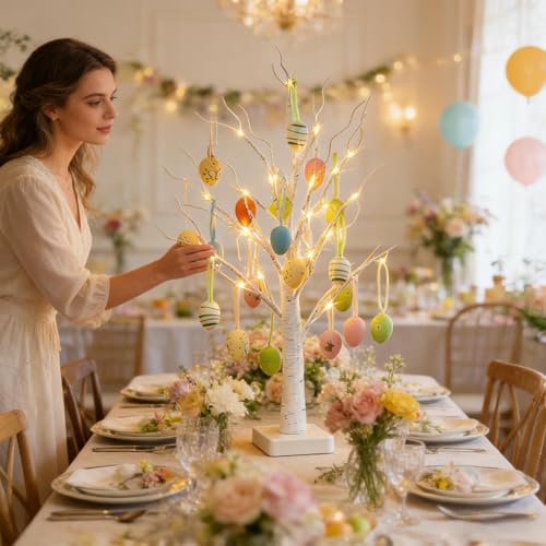 Arbre à œufs de Pâques branches décoratives pliables DEL 60 cm