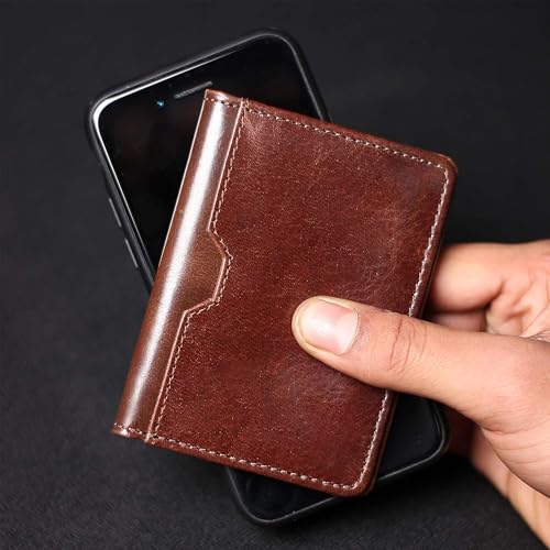 Image of Contacts Genuine Leather Slim Card Wallet for Men | RFID Blocking Minimalist Front Pocket Wallet | Compact Bifold Card Holder with Cash Slot (Brown)