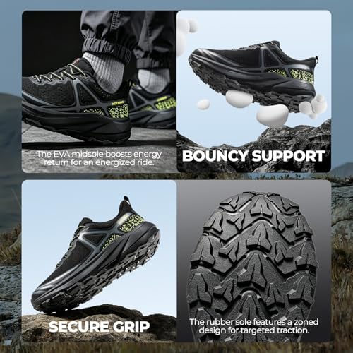 Image of Men's Wide Trail Running Shoes 2E Lightweight Cushioned, Non Slip Outdoor Hiking Sneakers with Arch Support Wide Width, Breathable Cross Training Athletic Walking Shoes for Men