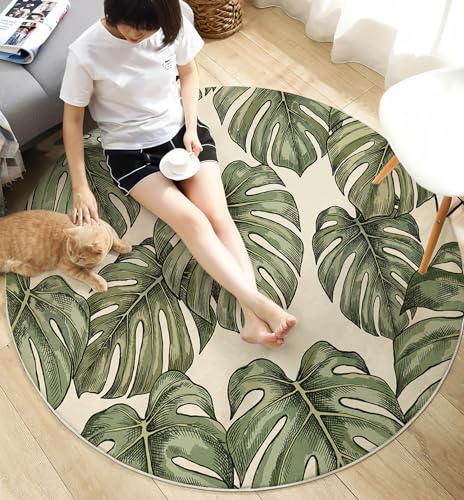 Tapis rond naturel vert clair pour une descente de lit douillette
