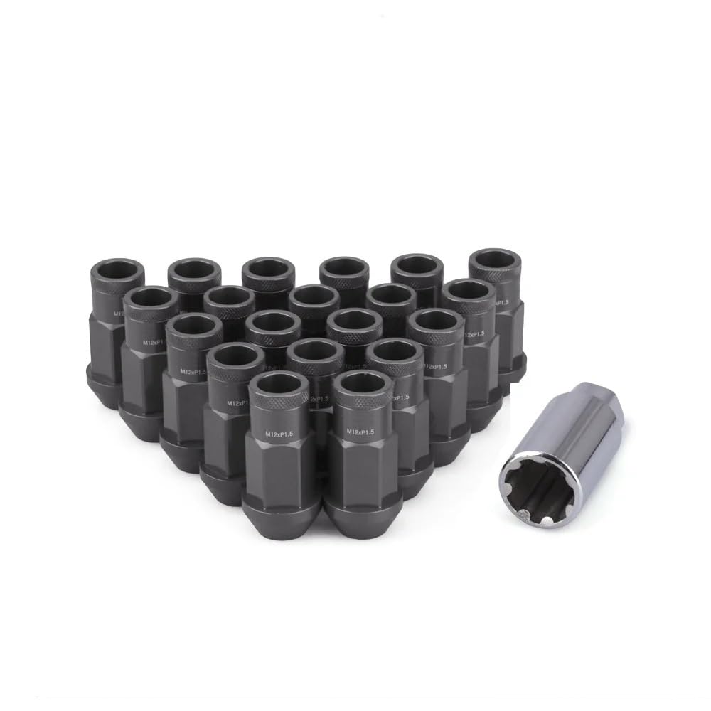 20PEC Tuercas de seguridad antirrobo de aleación de aluminio forjado 7075 para ruedas Longitud 50mm M12*1.5 M12*1.25 Hexágono 19mm Aftermarke(GRAY,M12x1.25)