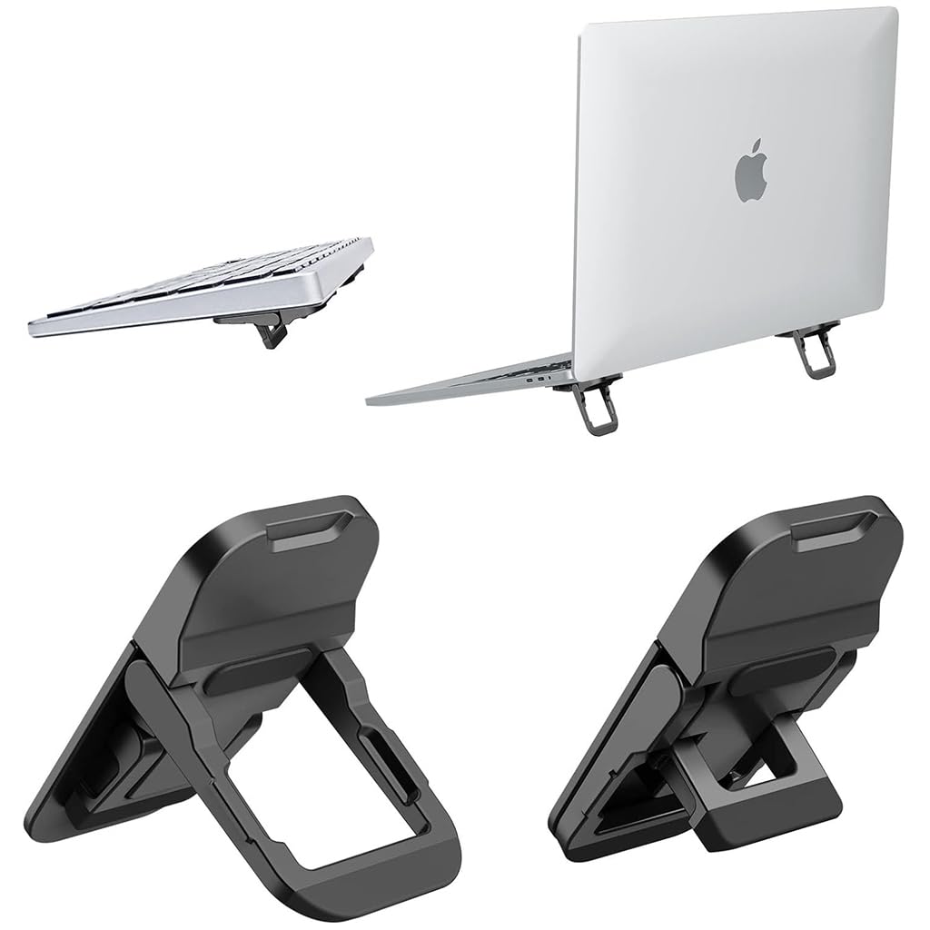 ZORBES® Laptop Risers Adhesive Laptop Stand Feet for Cooling Self-Adhesive Folding Laptop Risers with 2 Hights Aluminum Alloy Mini Laptop Risers Feet, Pack of 2, Black-image-1