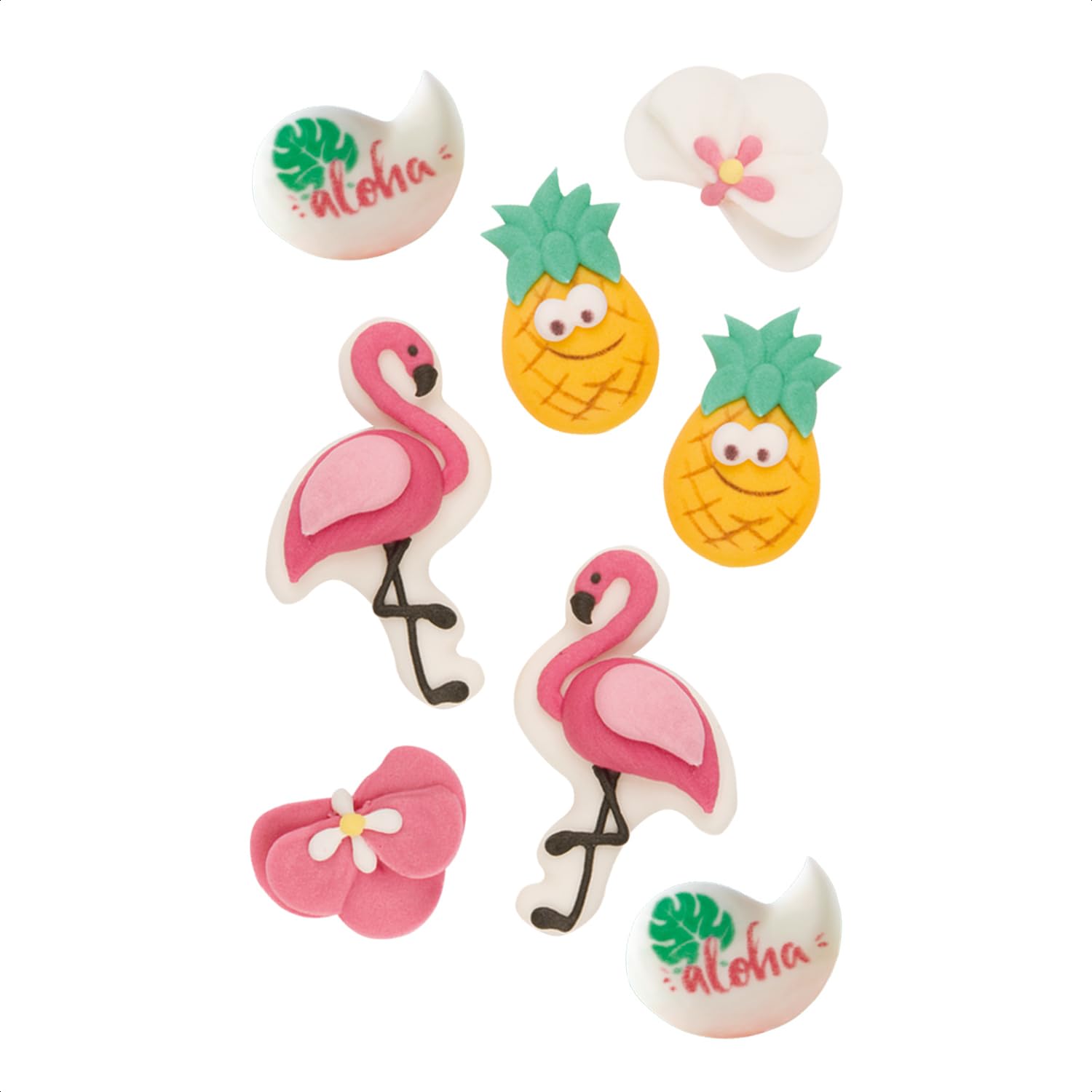 Günthart BackDecor | VKE mit 15 Packungen | Zucker Flamingo Set | Ananas aus Zucker | Flamingo Zuckerfiguren | Aloha Zuckerfiguren | Aloha Party | Flamingo Party