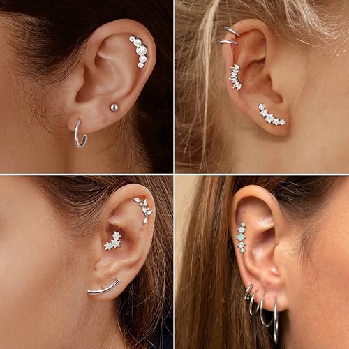 8Pcs 16G Cartilage Earring Stainless Steel Star Flower Opal CZ Helix Earrings Flat Back Cartilage Helix Conch Piercing Jewelry for Women2