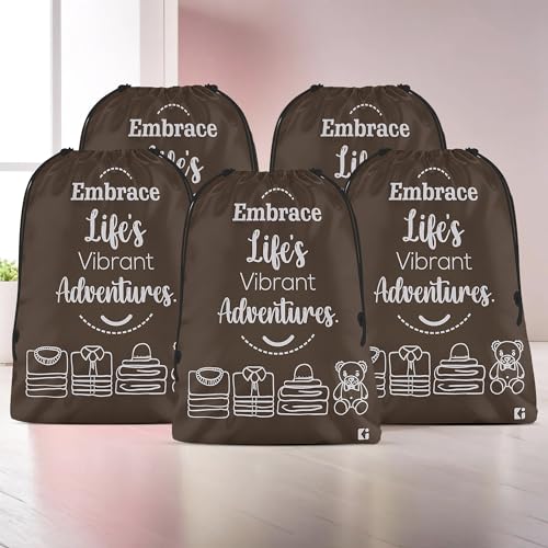 Image of Kuber Industries Pack of 5 Cloth Storage Bag | Non-Woven Storage Organizer | Travel Cloth Carrying Bag | Garments Cover for Laundry | Travel Storage Organizer for Clothing | Large | Brown