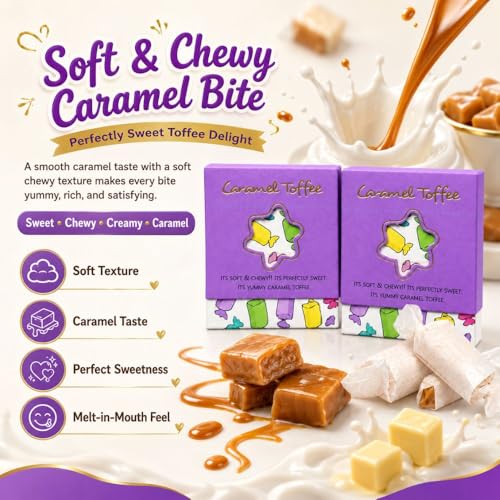 Image of Chocovic Caramel Toffee - Pack of 2 (12 Pcs Each), Soft & Chewy Caramel Candy, Rich Buttery Flavor, Vegetarian Sweet Treat, No Artificial Flavours