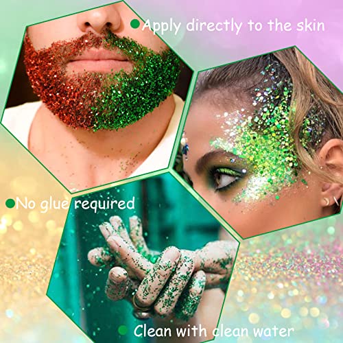 KöRper Glitzer Gel Glitter Liquid Face Body Glitter Gel Festival Glitter Mermaid Sequins Chunky Glitter Liquid Gesicht Haar Make-up Long Lasting Sparkling mit 1 LöFfel Grün