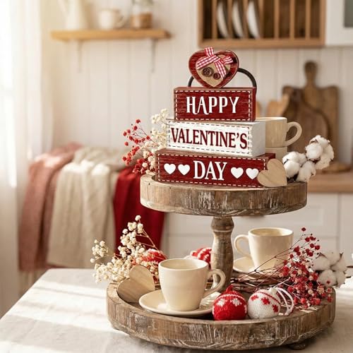 Pile de livres décorative bois avec cœur amour Saint-Valentin