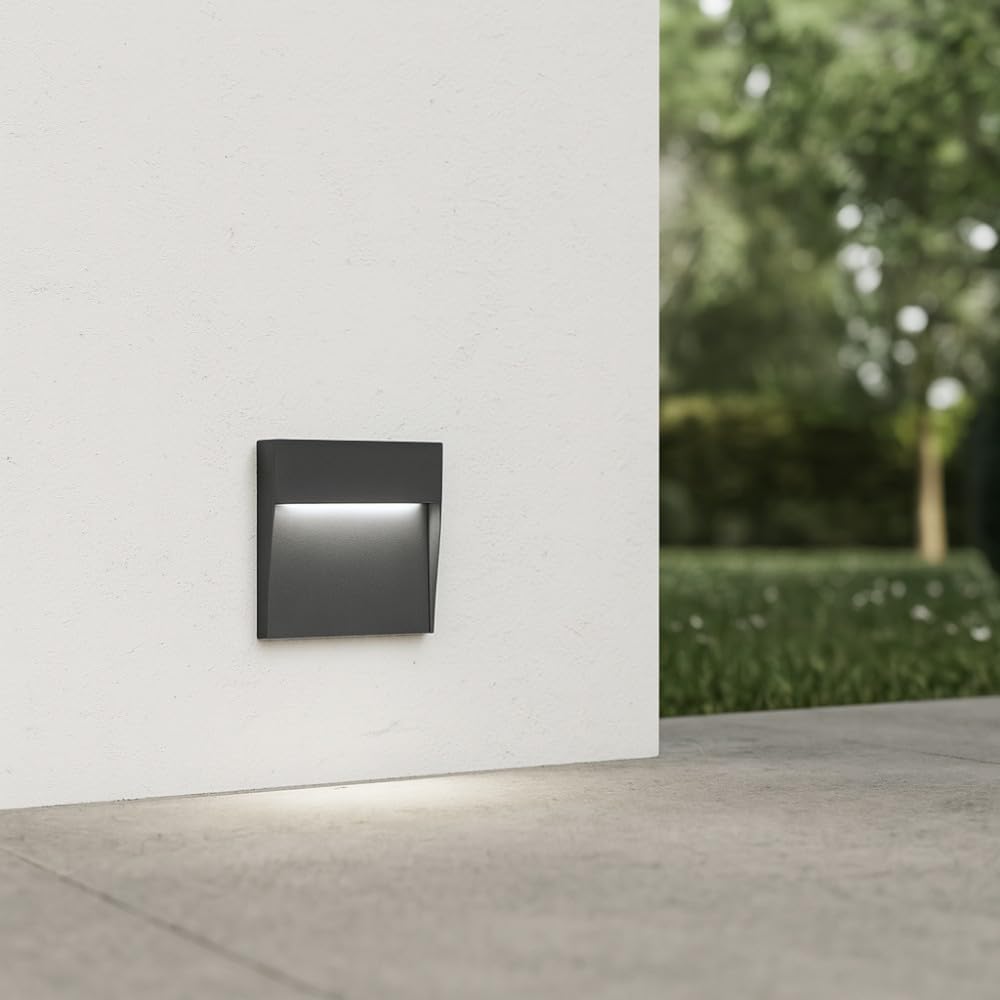 MAZZOLA LUCE Segnapasso da parete led per esterno giardino 6w 4000k grigio scuro antracite quadrato senza incasso 220V Garanzia 5 Anni