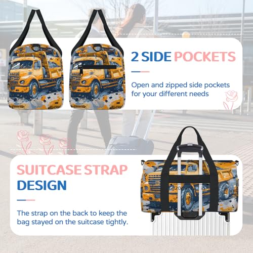 Gym Bag for Women Men Truck Vehicle Weekender Overnight Workout Travel Duffle Sports Tote Excavator Tractor Waterproof Foldable Sports Bag4
