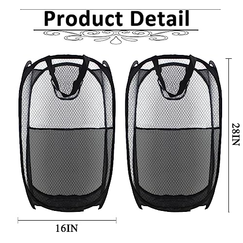 Image of Collapsible Pop Up Laundry Hamper, Extra Large Mesh Foldable Laundry Basket Bag, 28 inch x 16 inch x 16 inch, 2 Pack (Black)