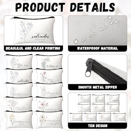 30 Pcs Spanish Christian Easter Gifts for Women Bulk Easter Religious Cosmetic Bags Inspirational Bible Verse Pencil Pouch Christian Makeup Bags with Zipper Church Gift for Travel Women3